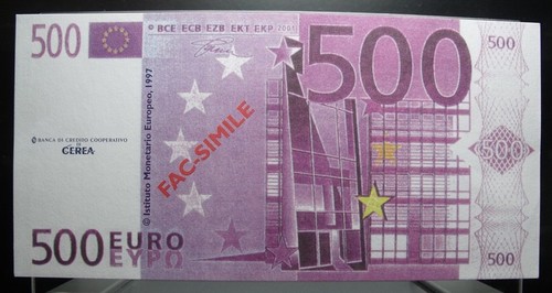 Banconota 500 euro fac simile - euro,